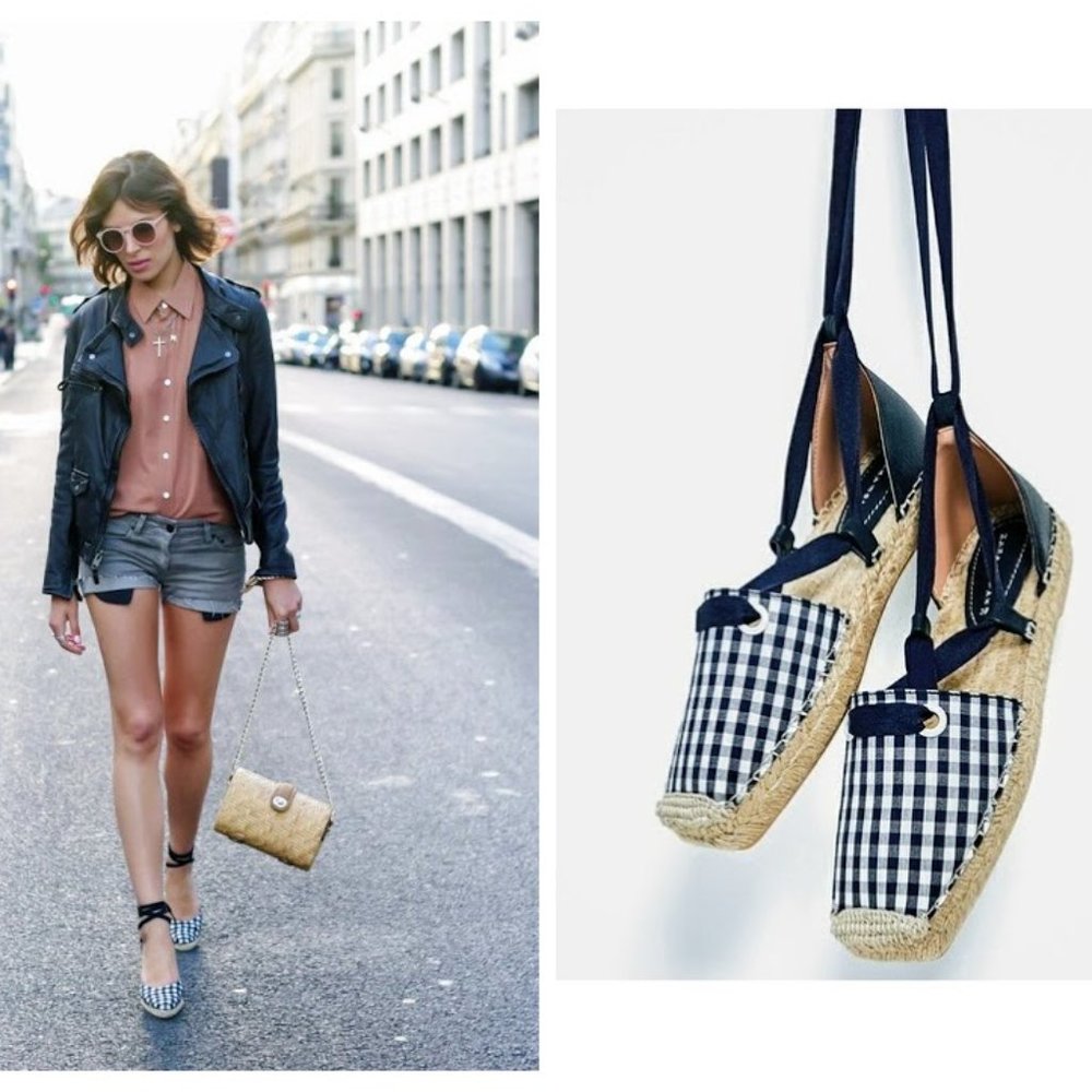 ZARA Gingham Lace-Up Espadrilles Sandals